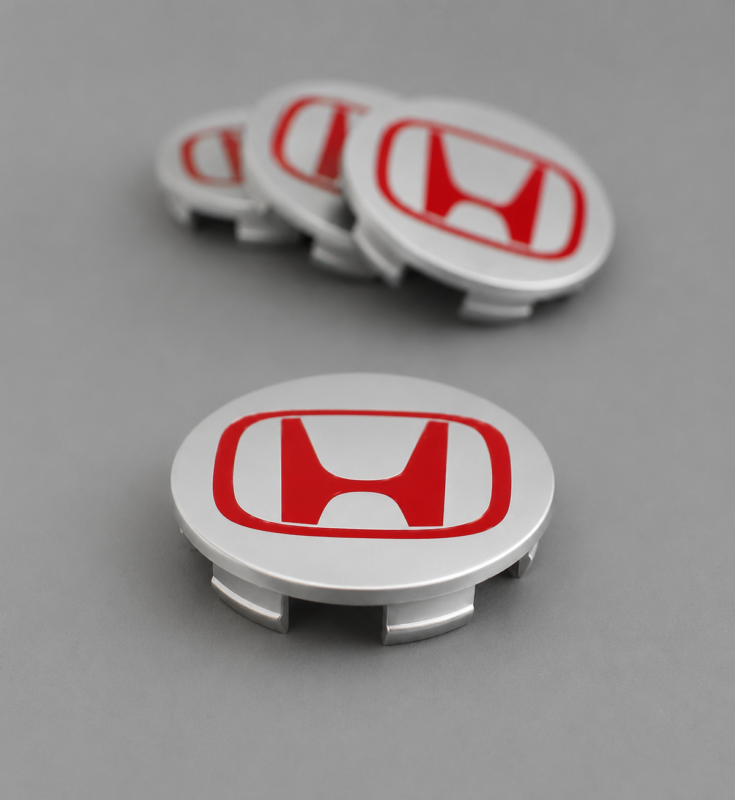 4 PCS Honda Accord Civic CRV Pilot CRZ 69mm Wheel Center Caps Silver Red Logo
