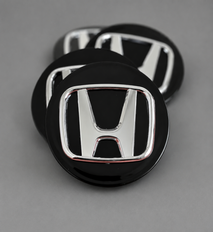 4x Gloss Black Honda Accord Civic CRV Pilot 69mm Wheel Center Caps Silver Logo