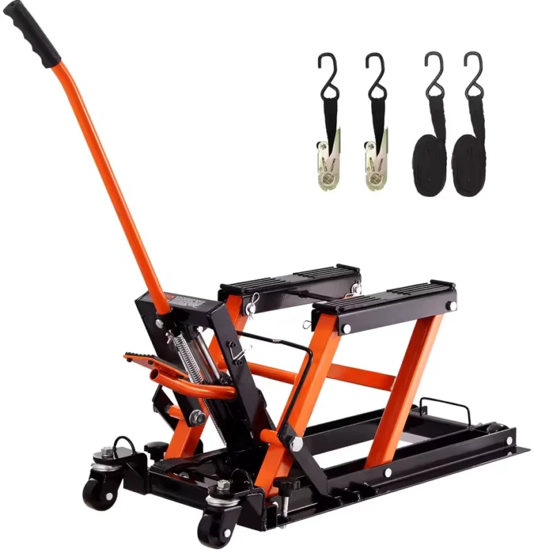 1500LB Hydraulic Motorcycle ATV Scissor Lift Jack Stand w/ Wheels Steel Hoist