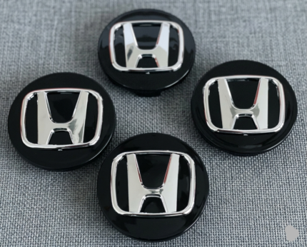 4x Gloss Black Honda Accord Civic CRV Pilot 69mm Wheel Center Caps Silver Logo
