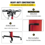 1660 lbs Hydraulic Transmission Jack 2-Stage Telescopic Floor Jack Stand
