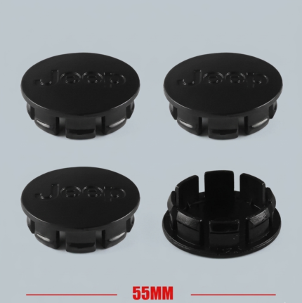 4x 55mm Gloss Black Wheel Hub Center Caps Fits 2002-11 Jeep Models