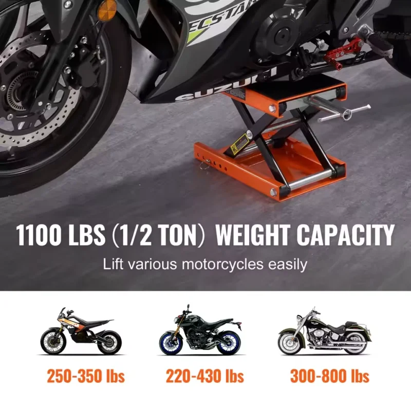 1100LBS Motorcycle Scissor Lift Jack Wide Deck Steel Stand w/ Safety Pin