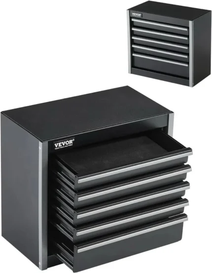 Portable 5 Drawer Metal Tool Chest Black Garage Storage Tool Box Cabinet 8.6"